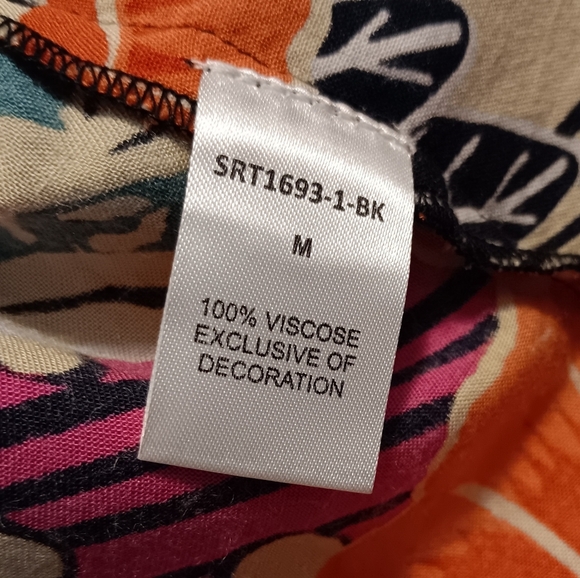 THML| Smocked Bodice Bishop Sleeve Mixed Print Blouse US Med. Colorful Boxy Boho - Picture 3 of 7